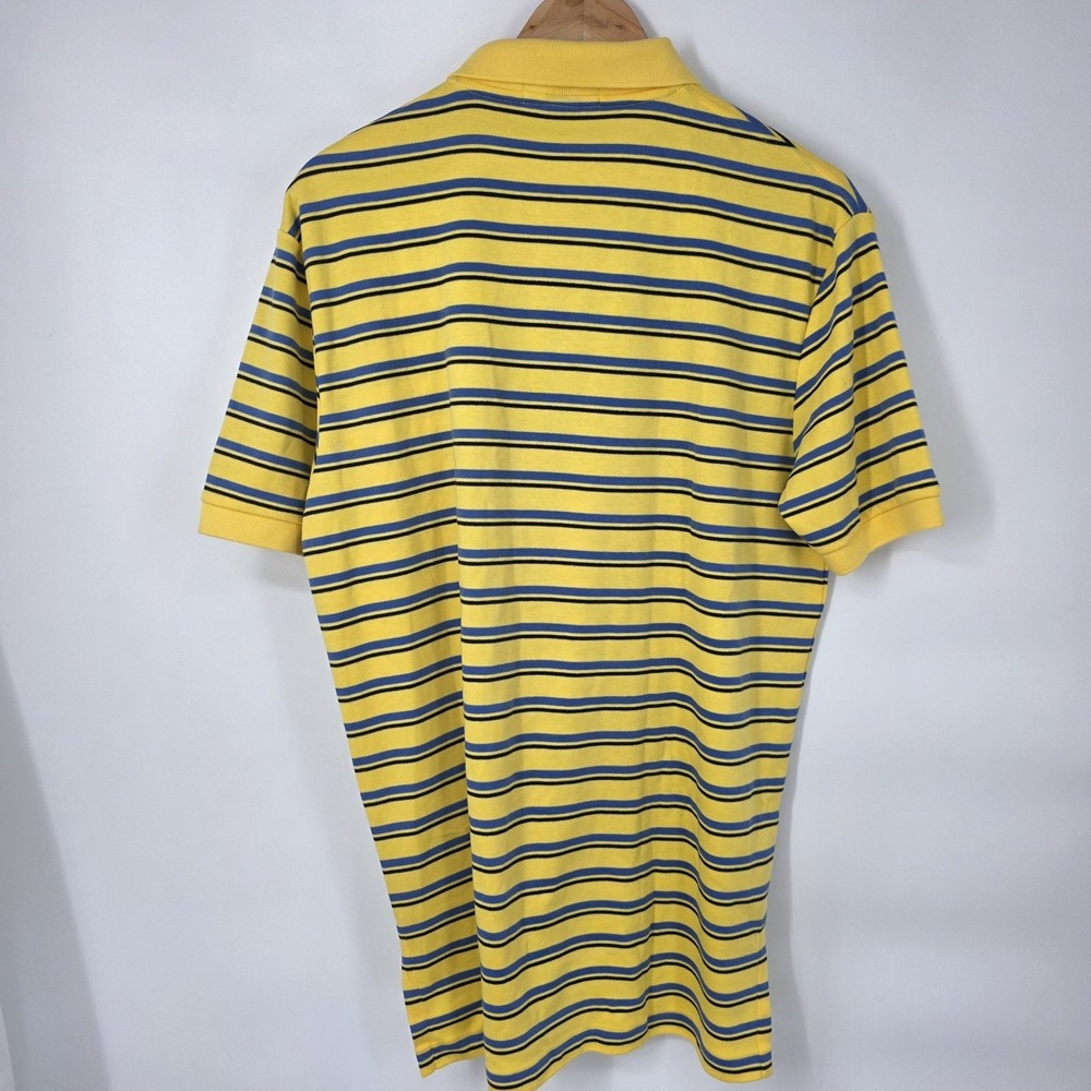 VTG Polo Ralph Lauren Polo Shirt Yellow Blue Striped Soft‎ Blue Pony Men's Large - Picture 3 of 8